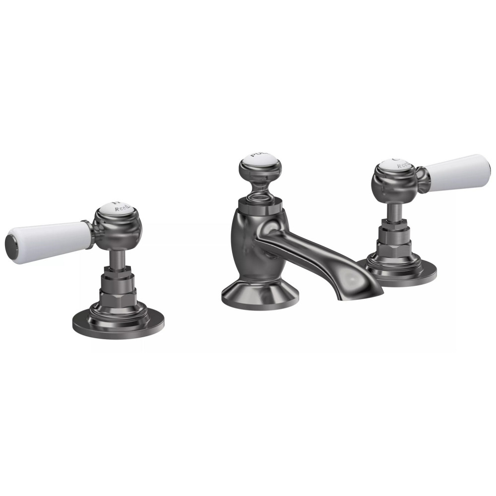 Hudson Reed Topaz Lever Hexagonal Brushed Pewter 3TH Basin Mixer with Waste