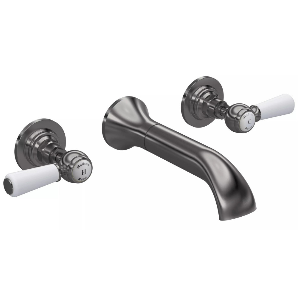 Hudson Reed Topaz Lever Hexagonal Brushed Pewter 3TH Wall Mounted Basin Mixer