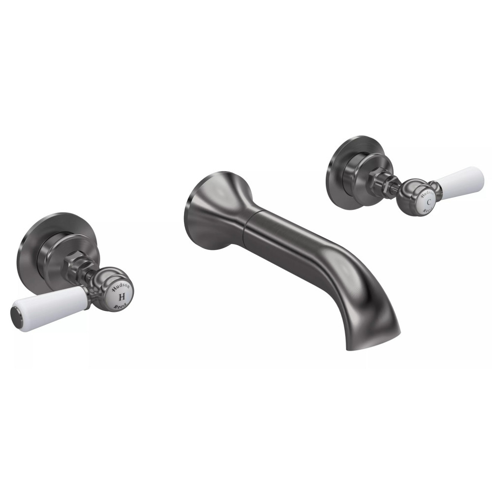 Hudson Reed Topaz Lever Hexagonal Brushed Pewter 3TH Wall Mounted Bath Filler
