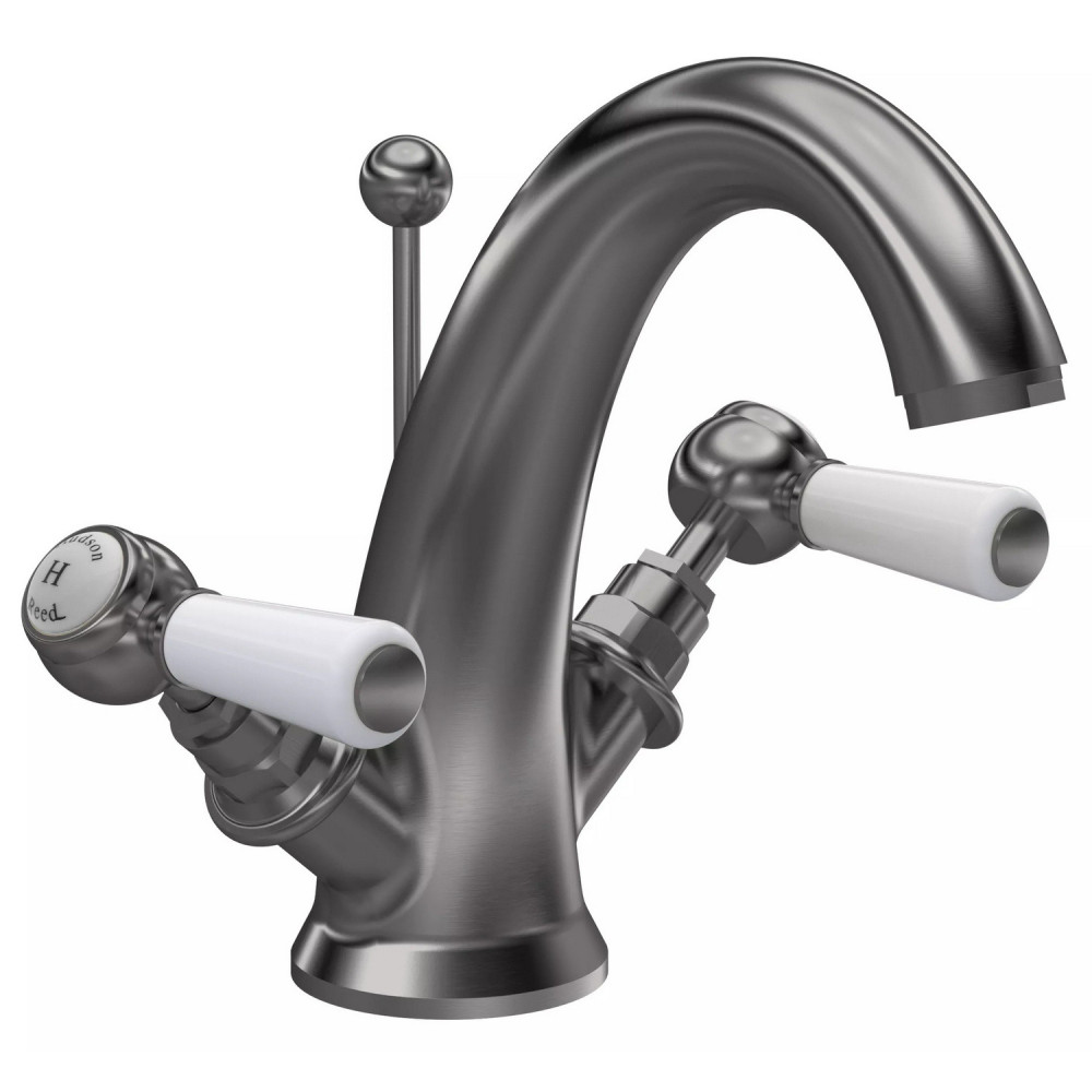 Hudson Reed Topaz Lever Hexagonal Brushed Pewter Basin Mixer with Waste