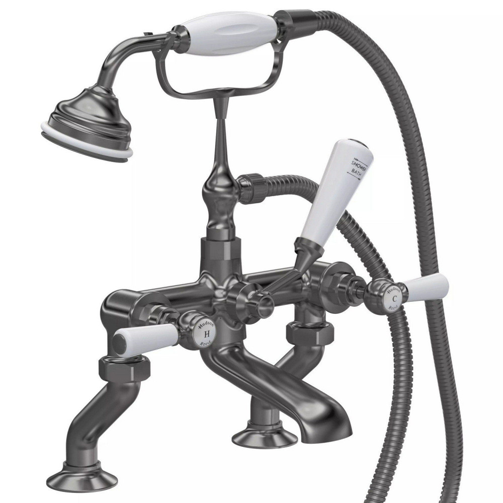 Hudson Reed Topaz Lever Hexagonal Brushed Pewter Bath Shower Mixer