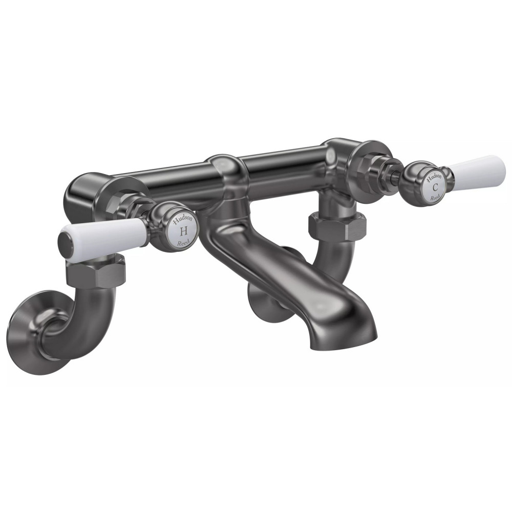 Hudson Reed Topaz Lever Hexagonal Brushed Pewter Wall Mounted Bath Filler