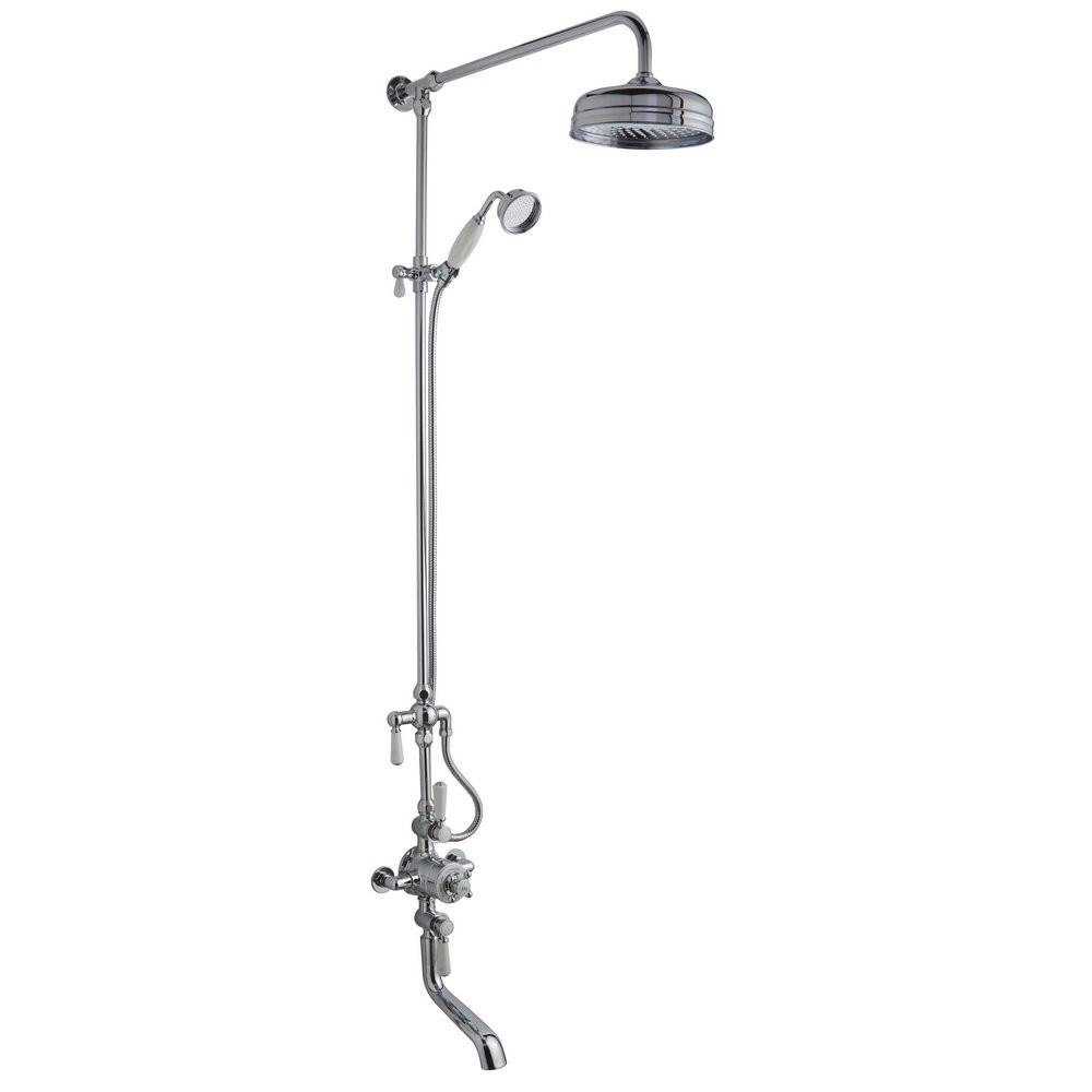 Hudson Reed Topaz Triple Exposed Shower Valve & Riser Kit with White Handles