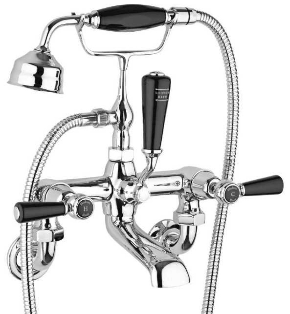 Hudson Reed Topaz Wall Mounted Dome Bath Shower Mixer - Black Lever Handles