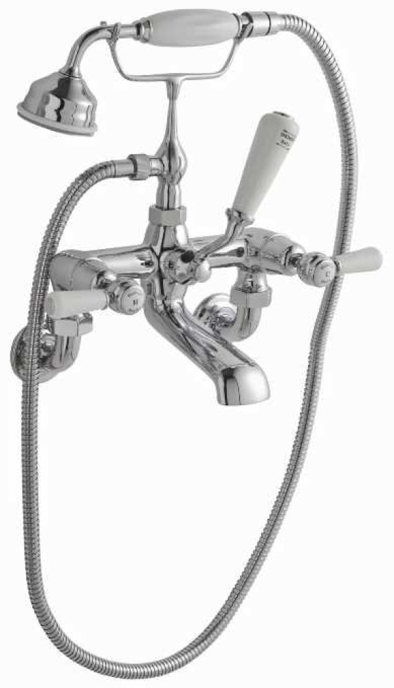 Hudson Reed Topaz Wall Mounted Dome Bath Shower Mixer - White Lever Handles