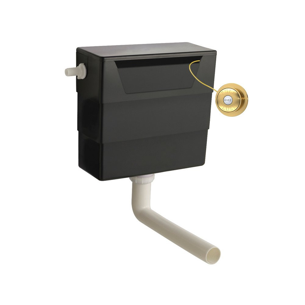 Hudson Reed Universal Dual Flush WC Cistern Black Finish and Brushed Brass Button