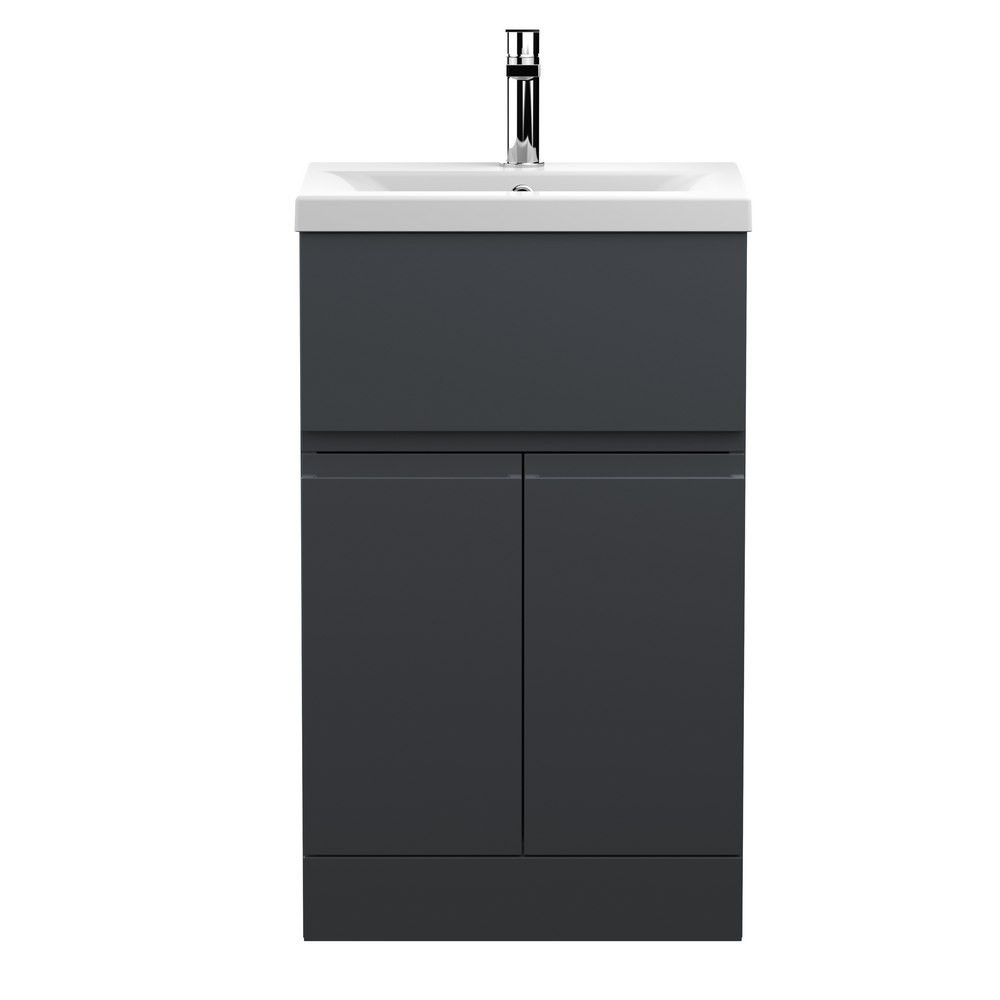 Hudson Reed Urban Floor Standing 500mm 2 Door 1 Drawer Vanity Unit Satin Anthracite