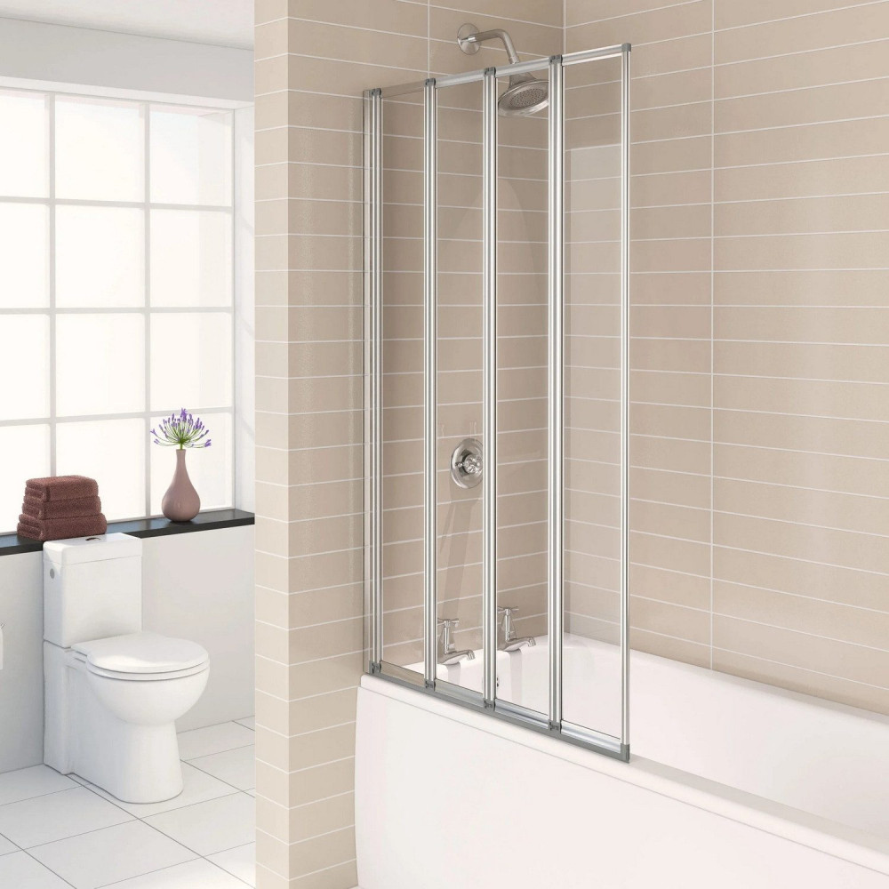 Kartell Aqualux 1400 x 840mm Four Fold 3mm Bath Screen in Polished Silver