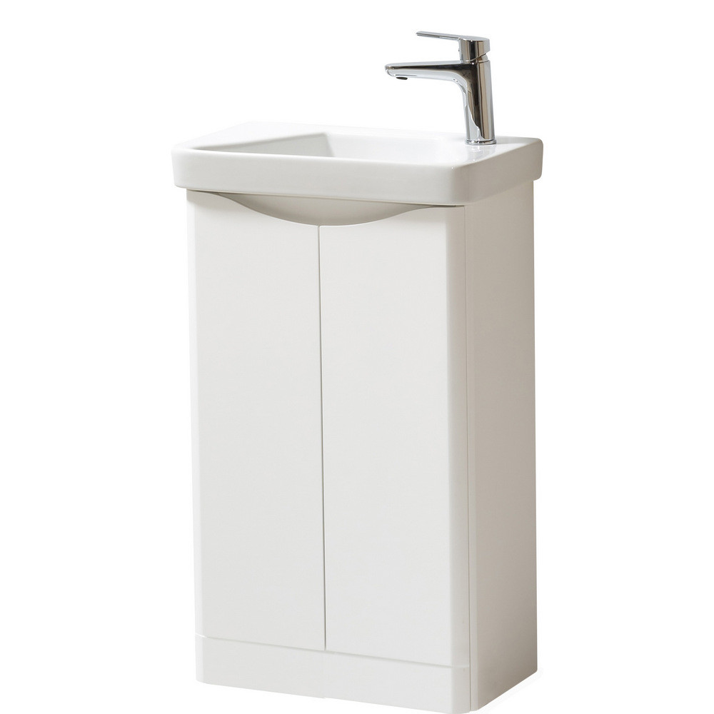 Kartell Arc 500mm Floor Standing Two Door Cloakroom Unit and Ceramic Basin Gloss White (1)