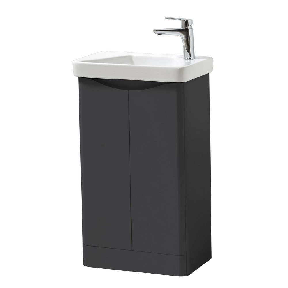 Kartell Arc 500mm Floor Standing Two Door Cloakroom Unit and Ceramic Basin Matt Graphite (1)