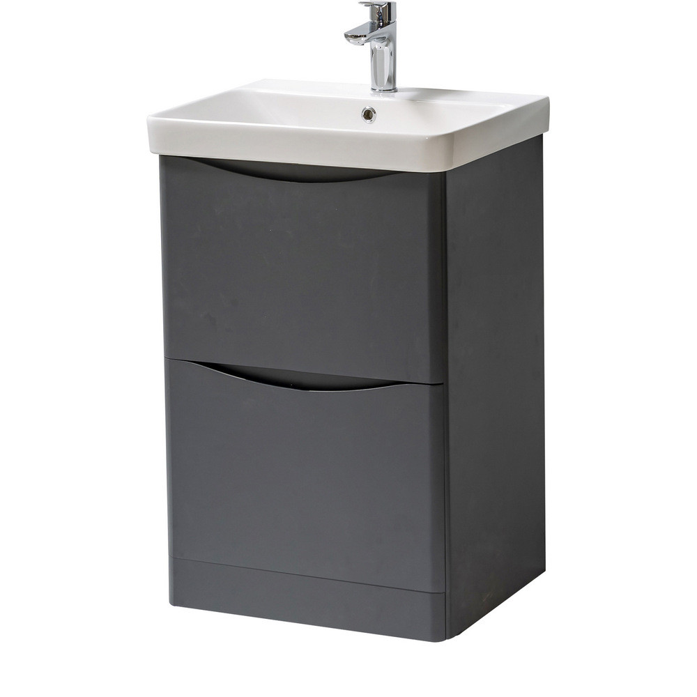 Kartell Arc 500mm Floor Standing Two Drawer Unit and Ceramic Basin Matt Graphite (1)
