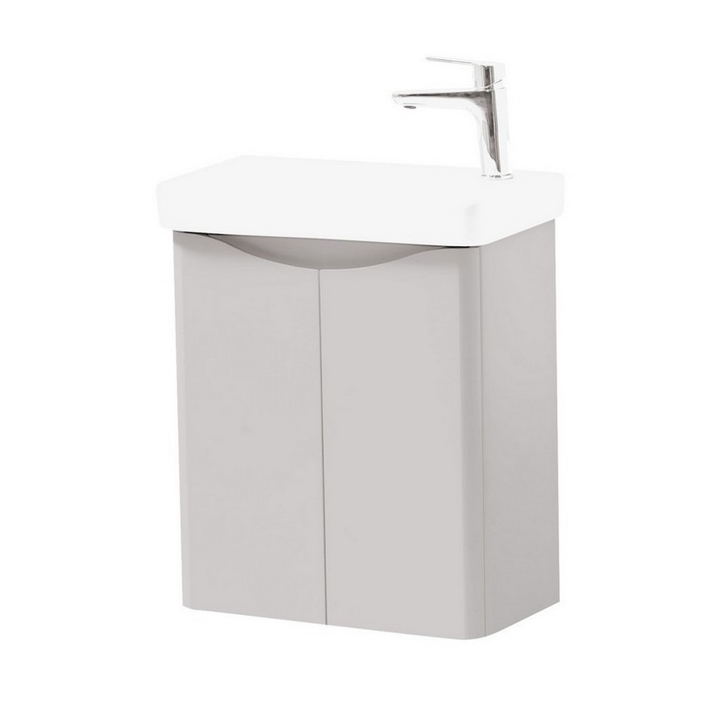 Kartell Arc 500mm Wall Mounted Two Door Cloakroom Unit and Ceramic Basin Cashmere (1)