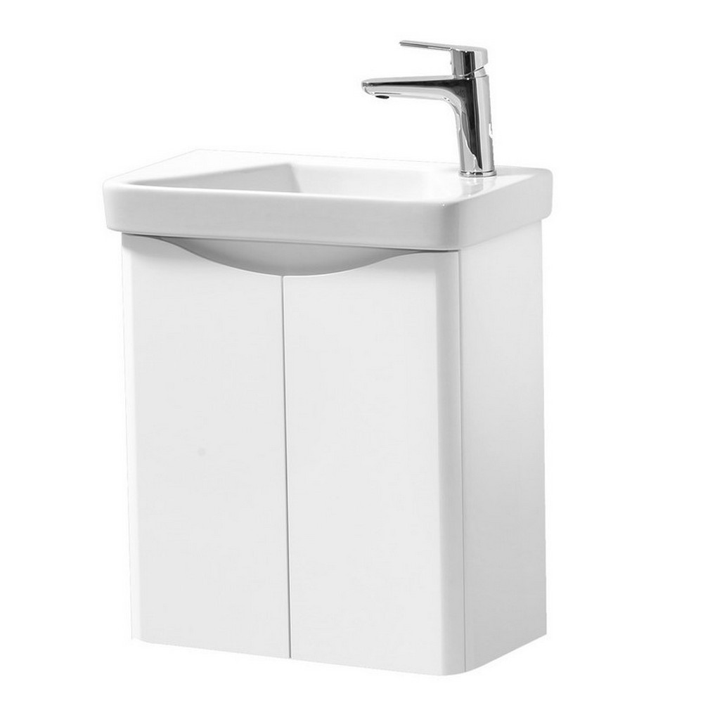 Kartell Arc 500mm Wall Mounted Two Door Cloakroom Unit and Ceramic Basin Gloss White (1)