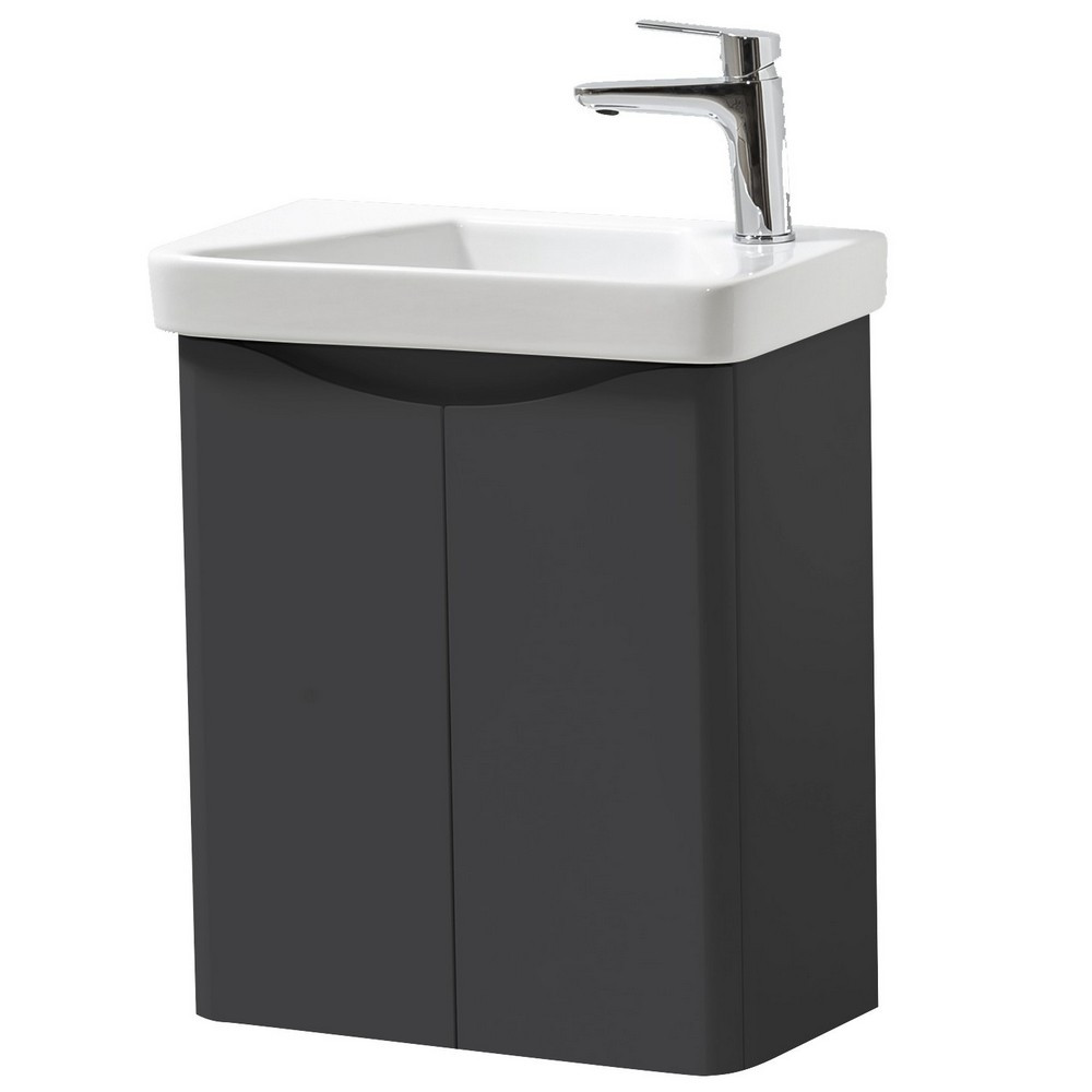 Kartell Arc 500mm Wall Mounted Two Door Cloakroom Unit and Ceramic Basin Matt Graphite (1)