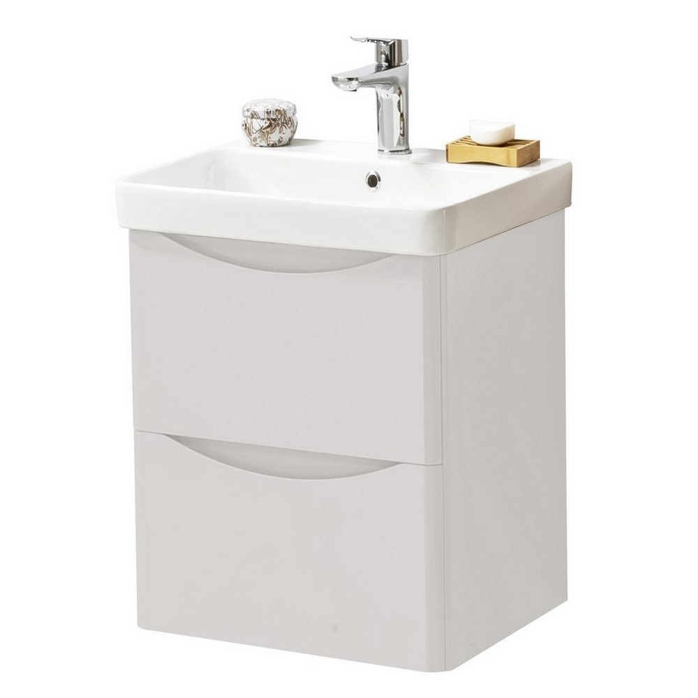Kartell Arc 500mm Wall Mounted Two Drawer Unit and Ceramic Basin Cashmere (1)