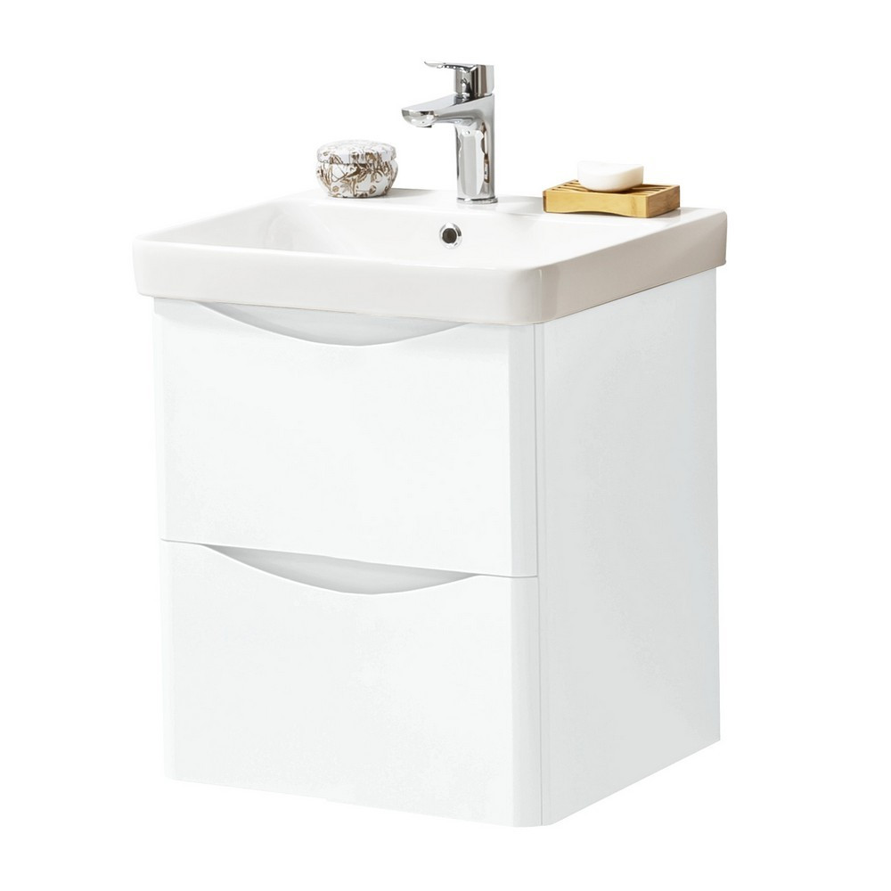 Kartell Arc 500mm Wall Mounted Two Drawer Unit and Ceramic Basin Gloss White (1)
