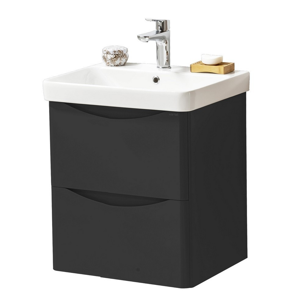 Kartell Arc 500mm Wall Mounted Two Drawer Unit and Ceramic Basin Matt Graphite (1)