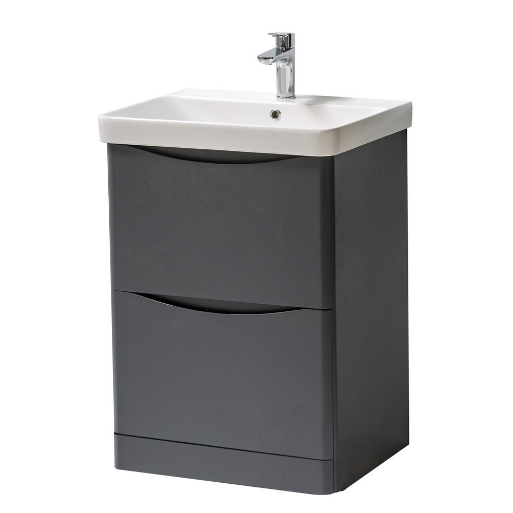 Kartell Arc 600mm Floor Standing Two Drawer Unit and Ceramic Basin Matt Graphite (1)