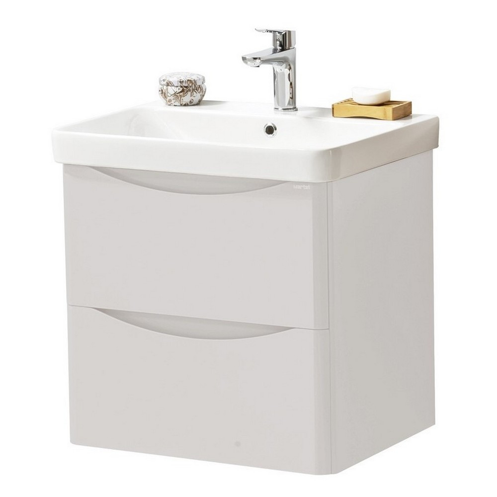 Kartell Arc 600mm Wall Mounted Two Drawer Unit and Ceramic Basin Cashmere