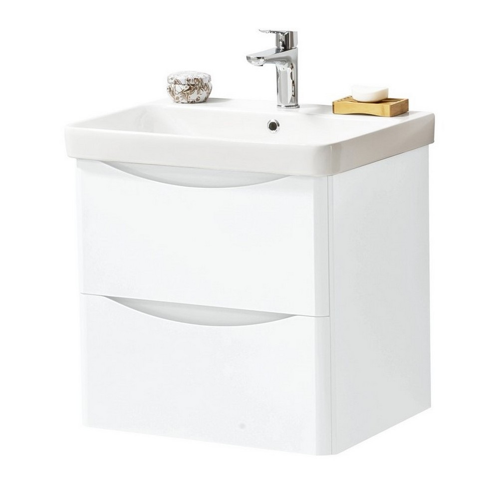 Kartell Arc 600mm Wall Mounted Two Drawer Unit and Ceramic Basin Gloss White (1)