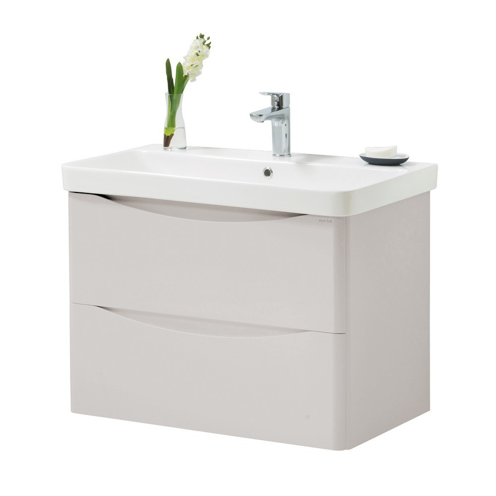 Kartell Arc 800mm Wall Mounted Two Drawer Unit and Ceramic Basin Cashmere (1)