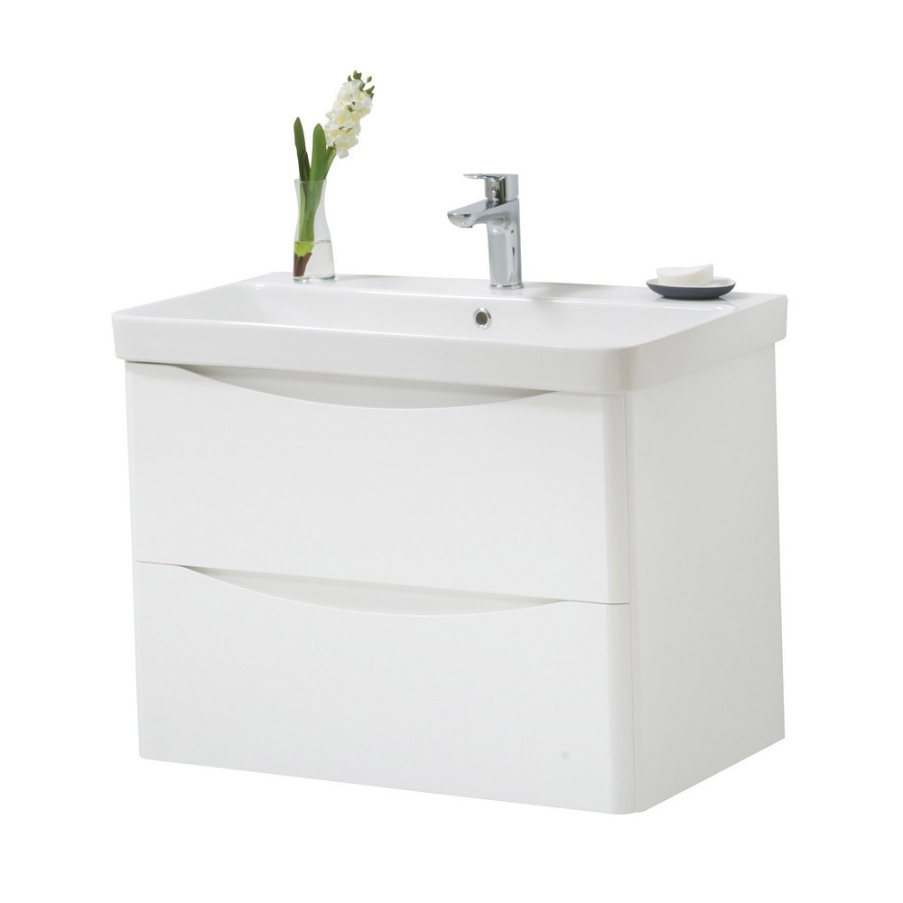 Kartell Arc 800mm Wall Mounted Two Drawer Unit and Ceramic Basin Gloss White (1)