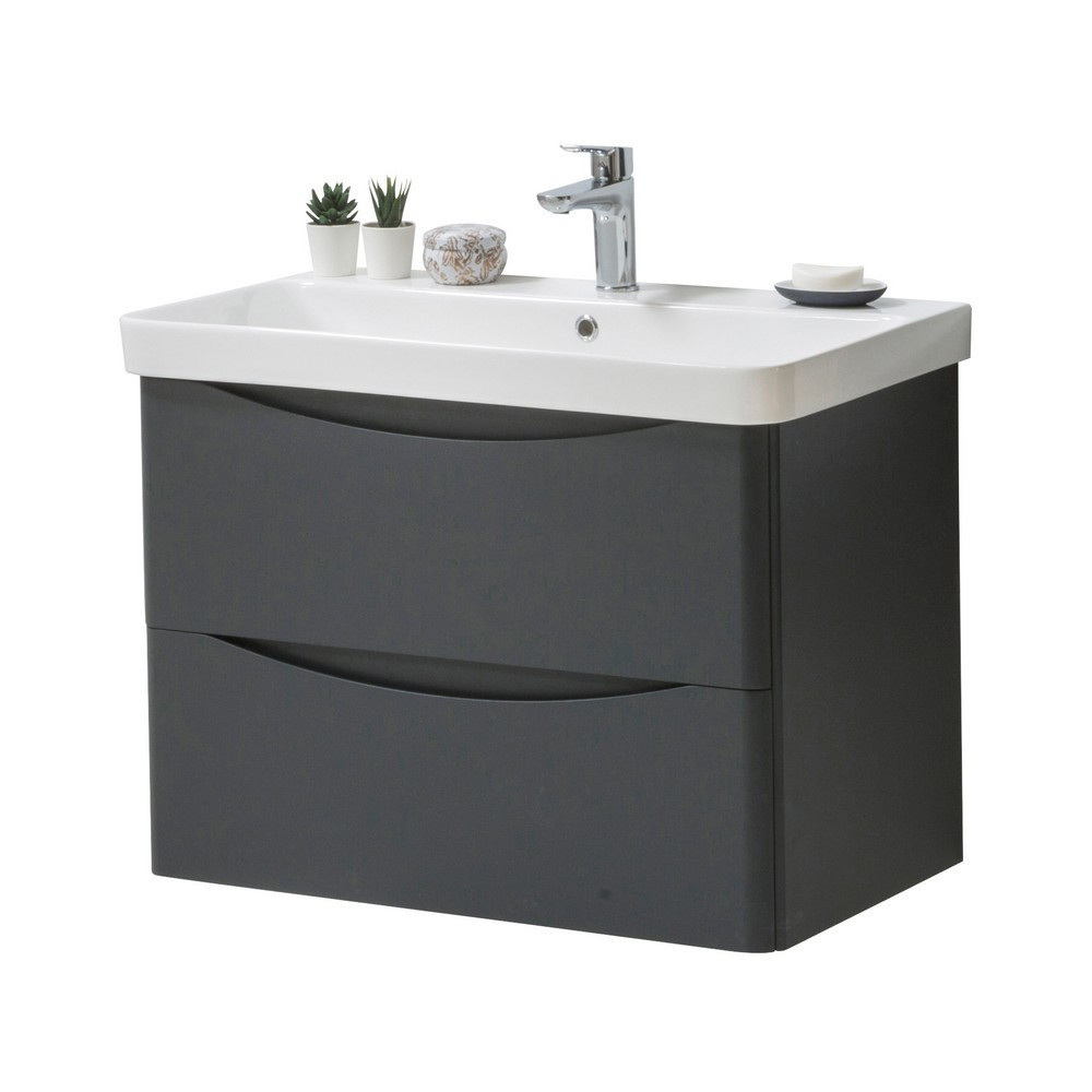 Kartell Arc 800mm Wall Mounted Two Drawer Unit and Ceramic Basin Matt Graphite (1)