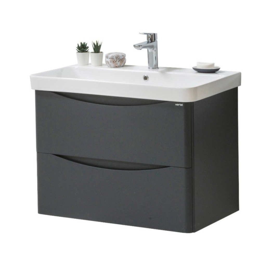 Kartell Cayo 800mm Wall Mounted 2, Anthracite Wall Hung Vanity Unit 800mm