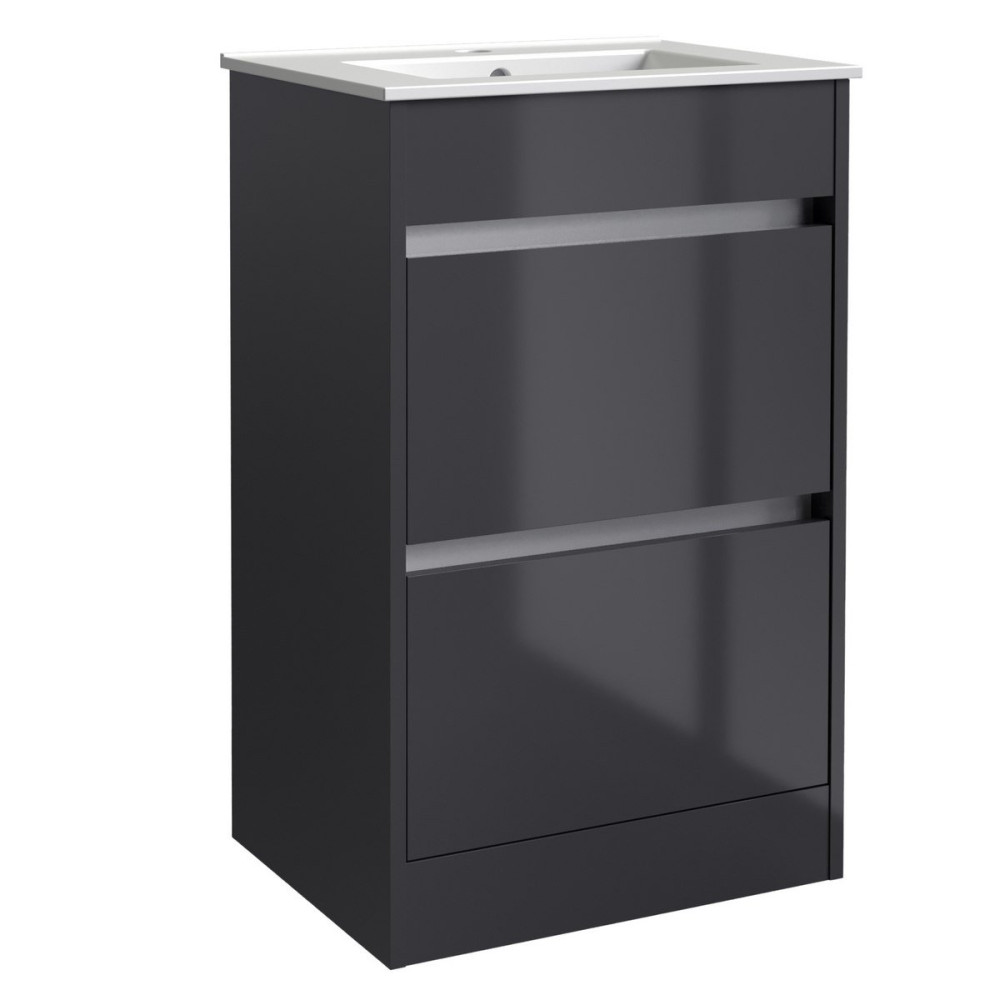 Kartell City 500mm Floor Standing Vanity Unit in Storm Grey Gloss with Ceramic Basin