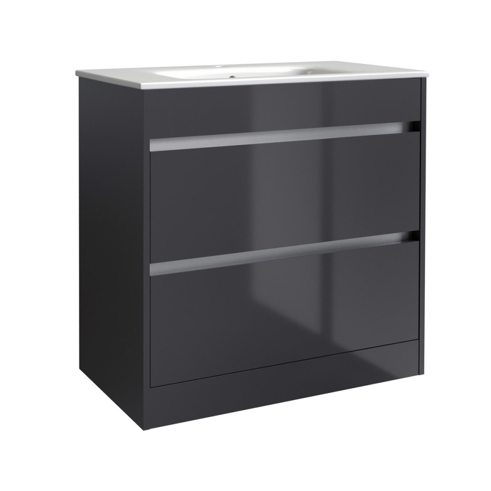 Kartell City 600mm Floor Standing Vanity Unit in Storm Grey Gloss with Ceramic Basin