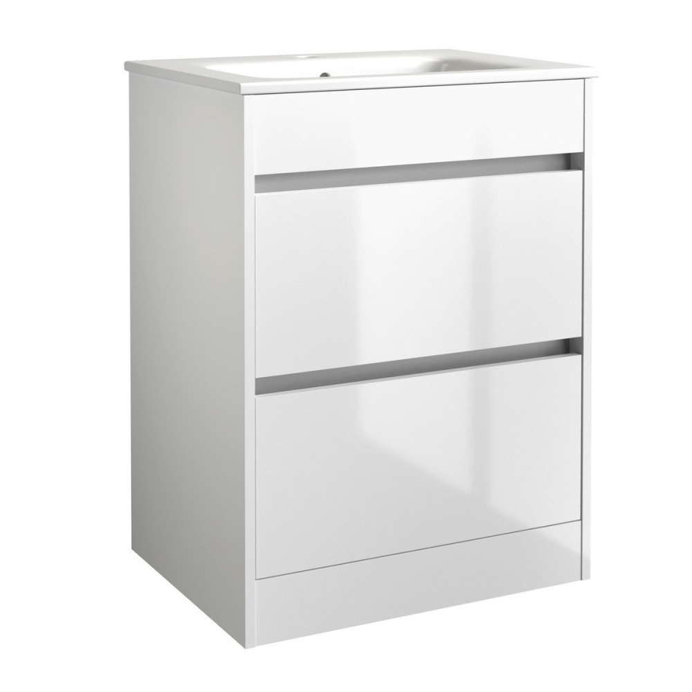 Kartell City 600mm Floor Standing Vanity Unit in White with Ceramic Basin