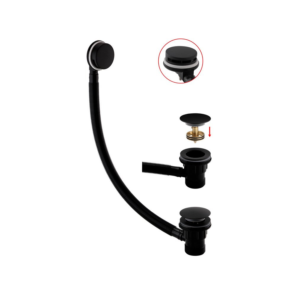 Kartell Easyclean Sprung Plug Bath Waste Matt Black