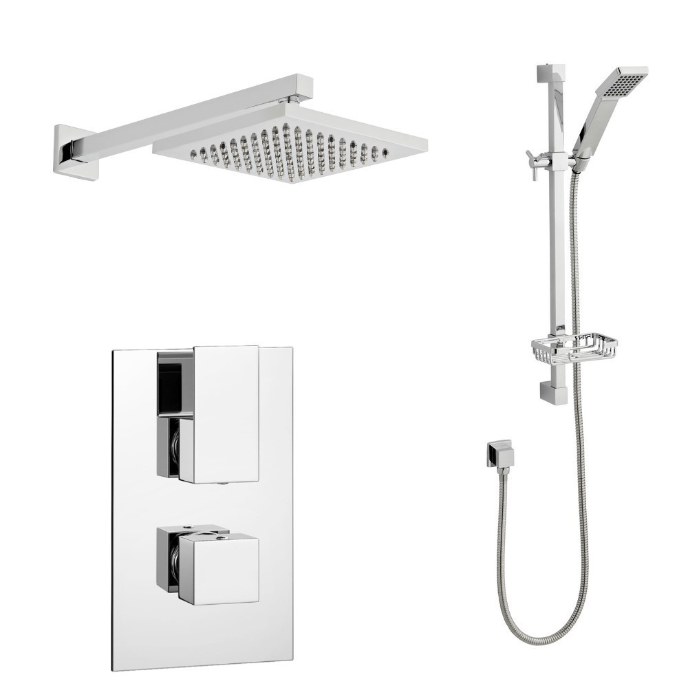 Kartell Element Thermostatic Concealed Shower with Adjustable Slide Rail Kit & overhead Drencher (1)
