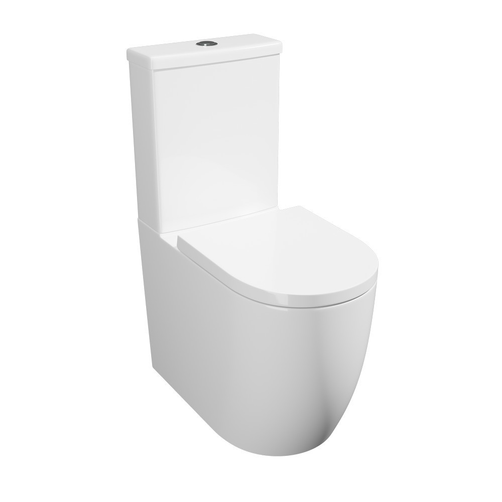 Kartell Genoa Rounded Close to Wall Rimless Comfort Height WC Pan with Seat and Cistern