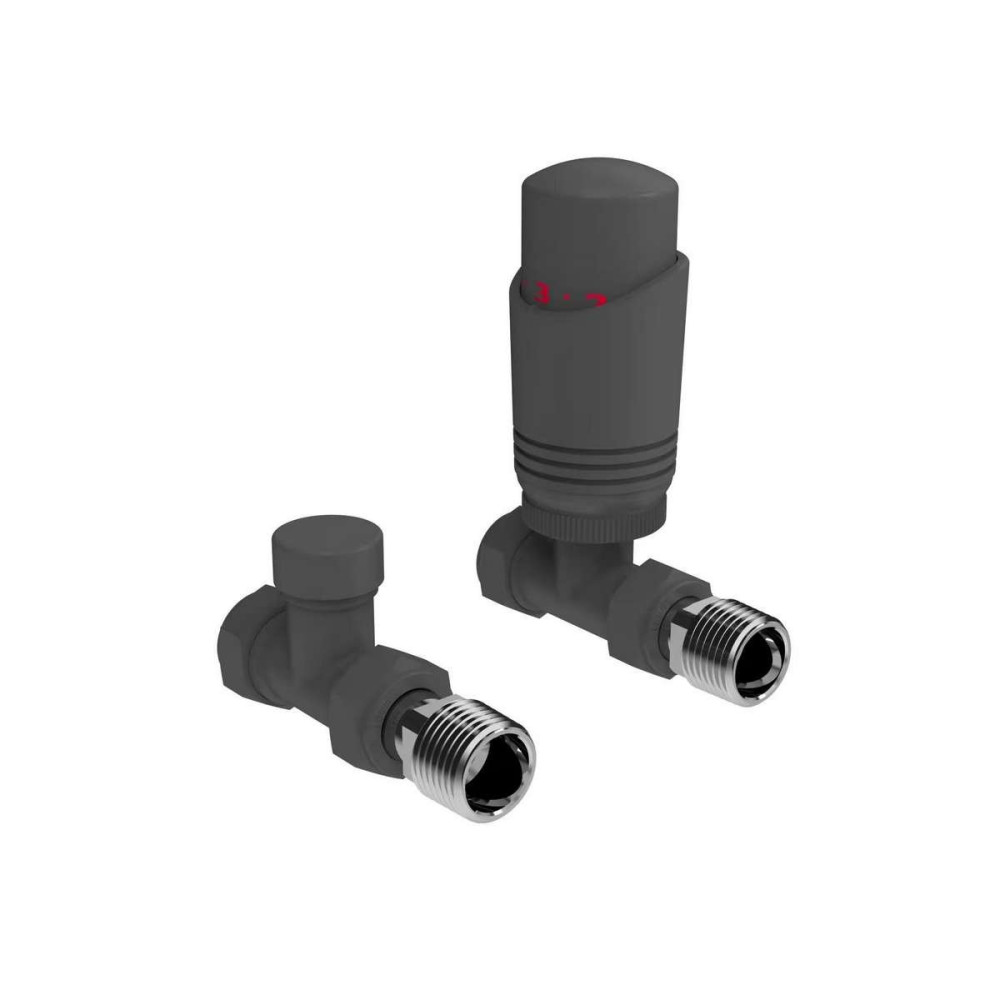 Kartell K-Design Anthracite Straight Thermostatic Radiator Valves Twin Pack