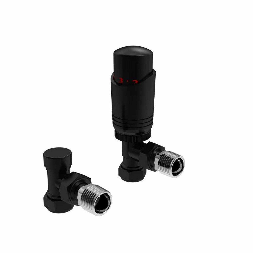Kartell K-Design Black Angled Thermostatic Radiator Valves Twin Pack