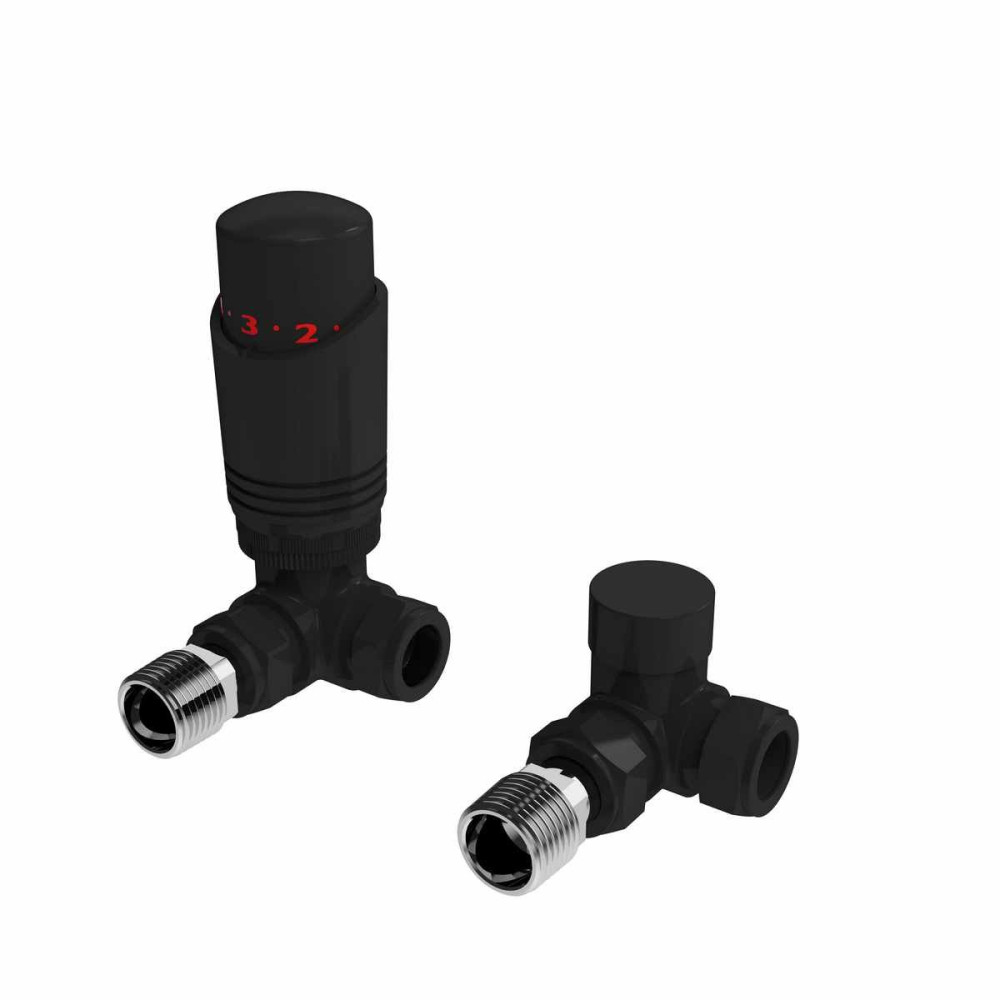 Kartell K-Design Black Corner Thermostatic Radiator Valves Twin Pack