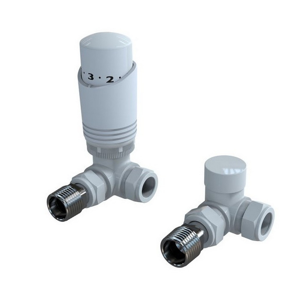 Kartell K-Design White Corner Thermostatic Radiator Valves Twin Pack
