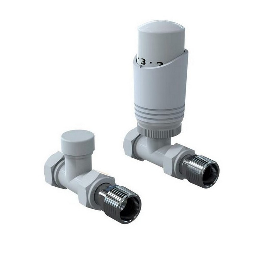 Kartell K-Design White Straight Thermostatic Radiator Valves Twin Pack