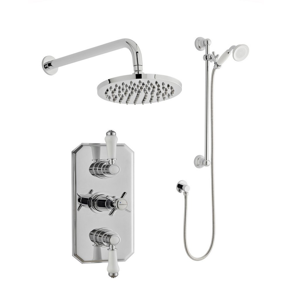 Kartell Klassique Triple Thermostatic Shower with Slide Rail Kit and Overhead Drencher (1)