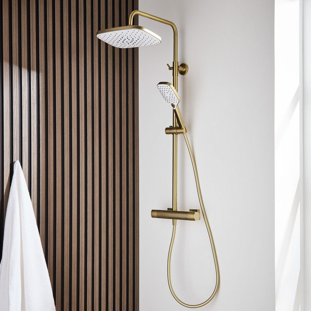 Kartell Kolt Brushed Brass Bar Shower with Drencher and Handset