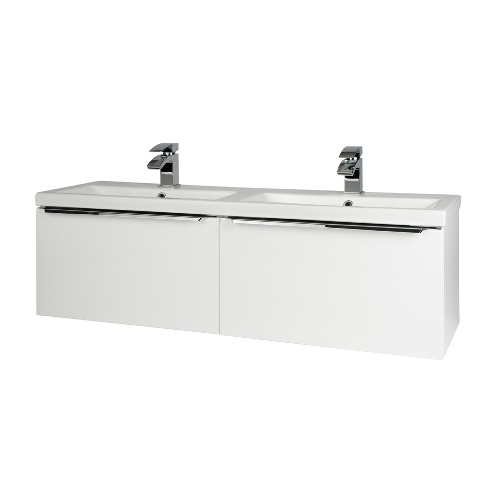 Kartell Kore 1200mm Wall Mounted Drawer Unit and Twin Ceramic Basin Gloss White (1)