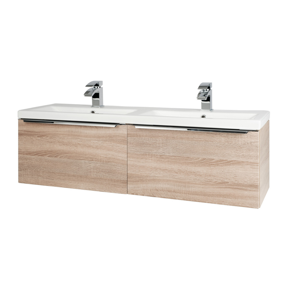 Kartell Kore 1200mm Wall Mounted Drawer Unit and Twin Ceramic Basin Sonoma Oak (1)