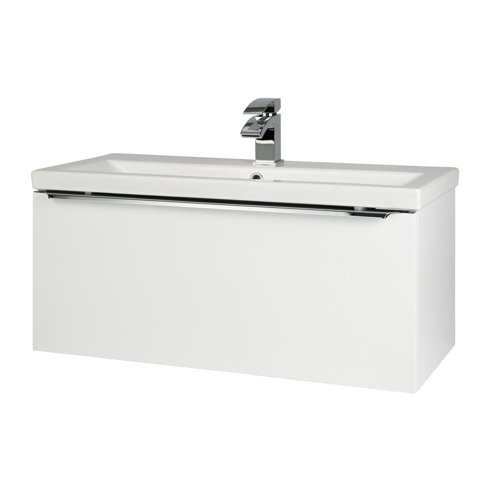 Kartell Kore 800mm Wall Mounted Drawer Unit and Ceramic Basin Gloss White (1)