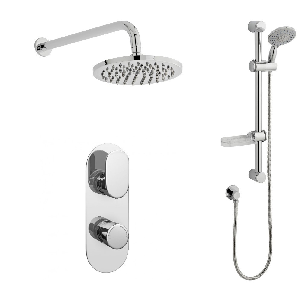 Kartell Logik Thermostatic Concealed Shower with Adjustable Slide Rail Kit & overhead Drencher (1)