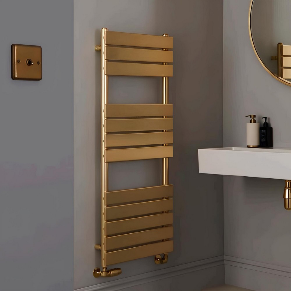 Kartell Malibu 1200 x 500mm Brushed Brass Heated Towel Rail