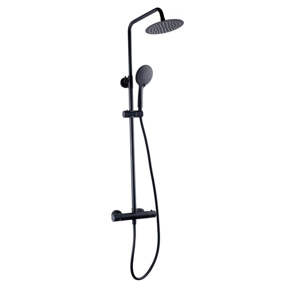 Kartell Nero Round Bar Shower with Drencher and Sliding Handset
