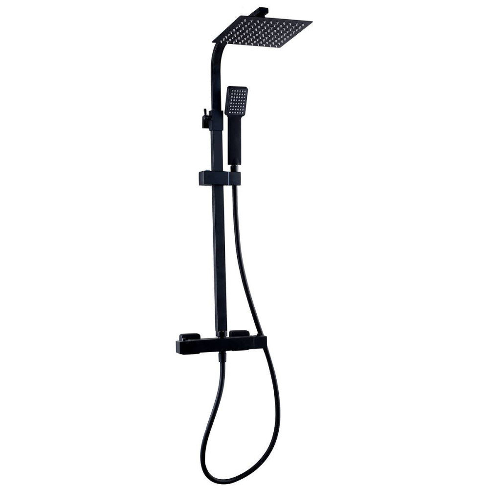 Kartell Nero Square Exposed Bar Shower with Drencher and Sliding Handset
