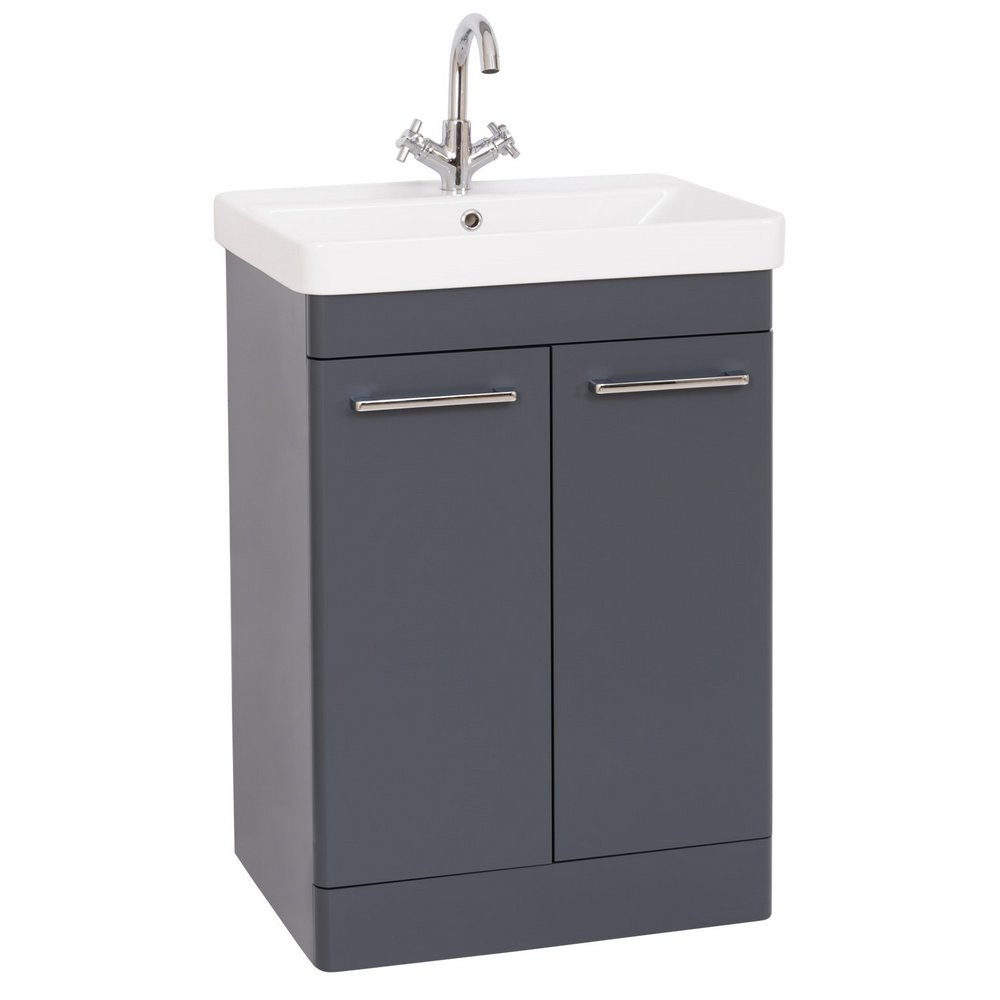 Kartell Options 24 600mm Matt Cool Grey Floorstanding Vanity Unit with Doors