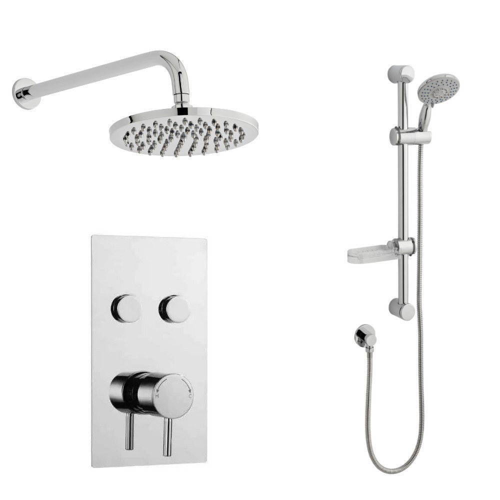 Kartell Plan Thermostatic Twin Push Button Valve with Overhead Drencher and Slide Rail Kit (1)